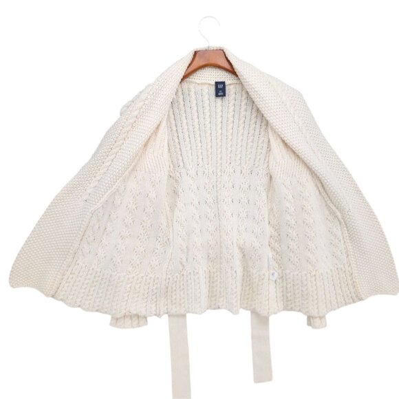 Vtg GAP Cable Knit Cardigan Womens Cream Belted Cotton Blend Sweater Size XS - Picture 3 of 10